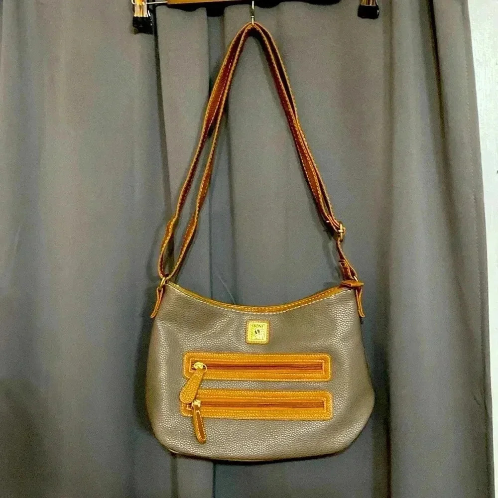 STONE & CO TAUPE BROWN LEATHER BLEND PURSE ADJUSTABLE STRAP MULTI POCKETS‎ CLEAN